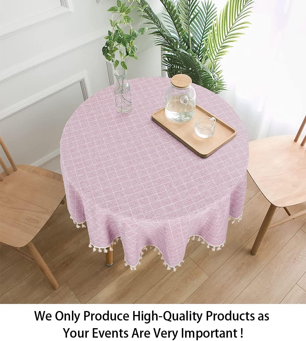Mantel redondo lino algodón borla rosa 55pulg cocina