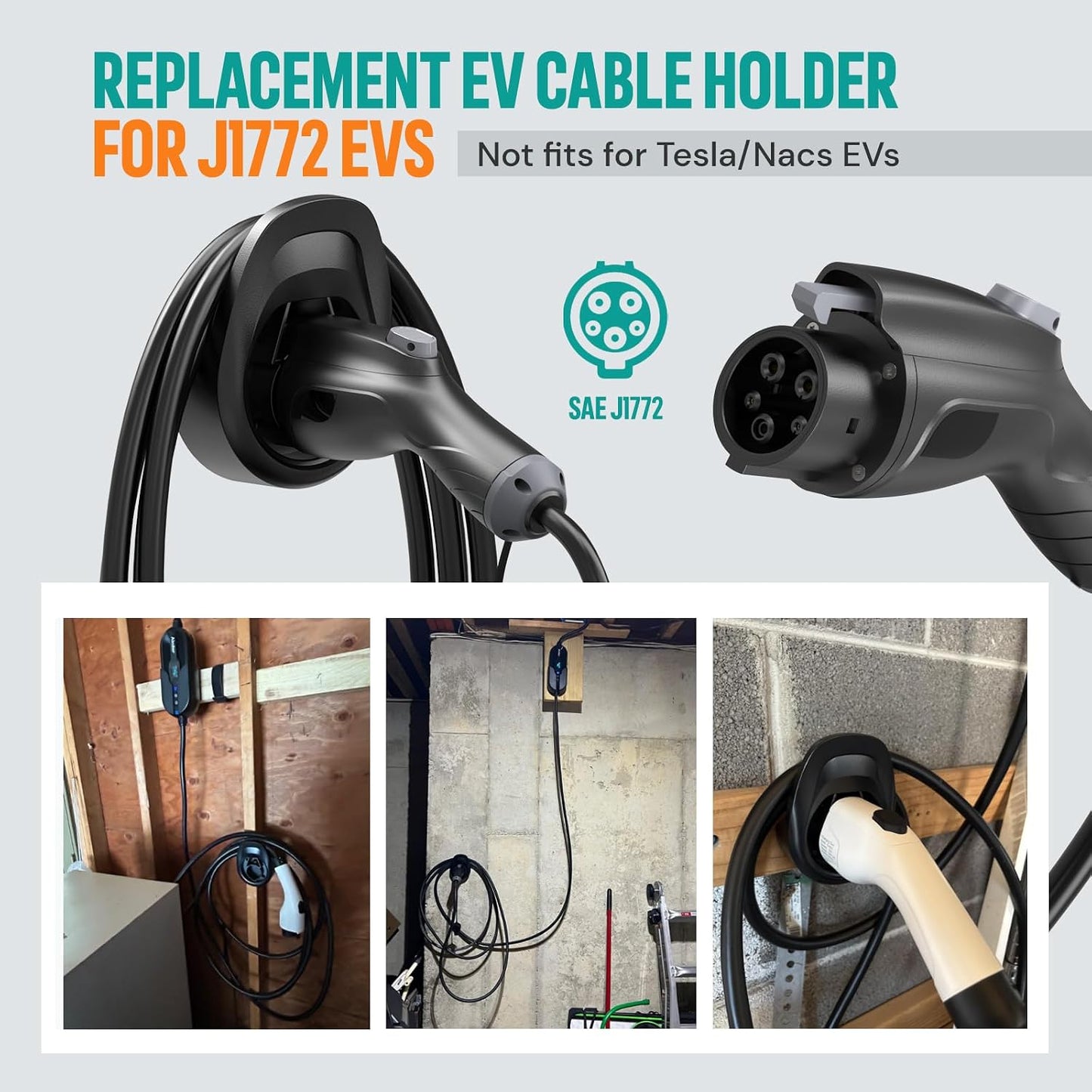 Soporte cable carga EV comp j1772 conector pared