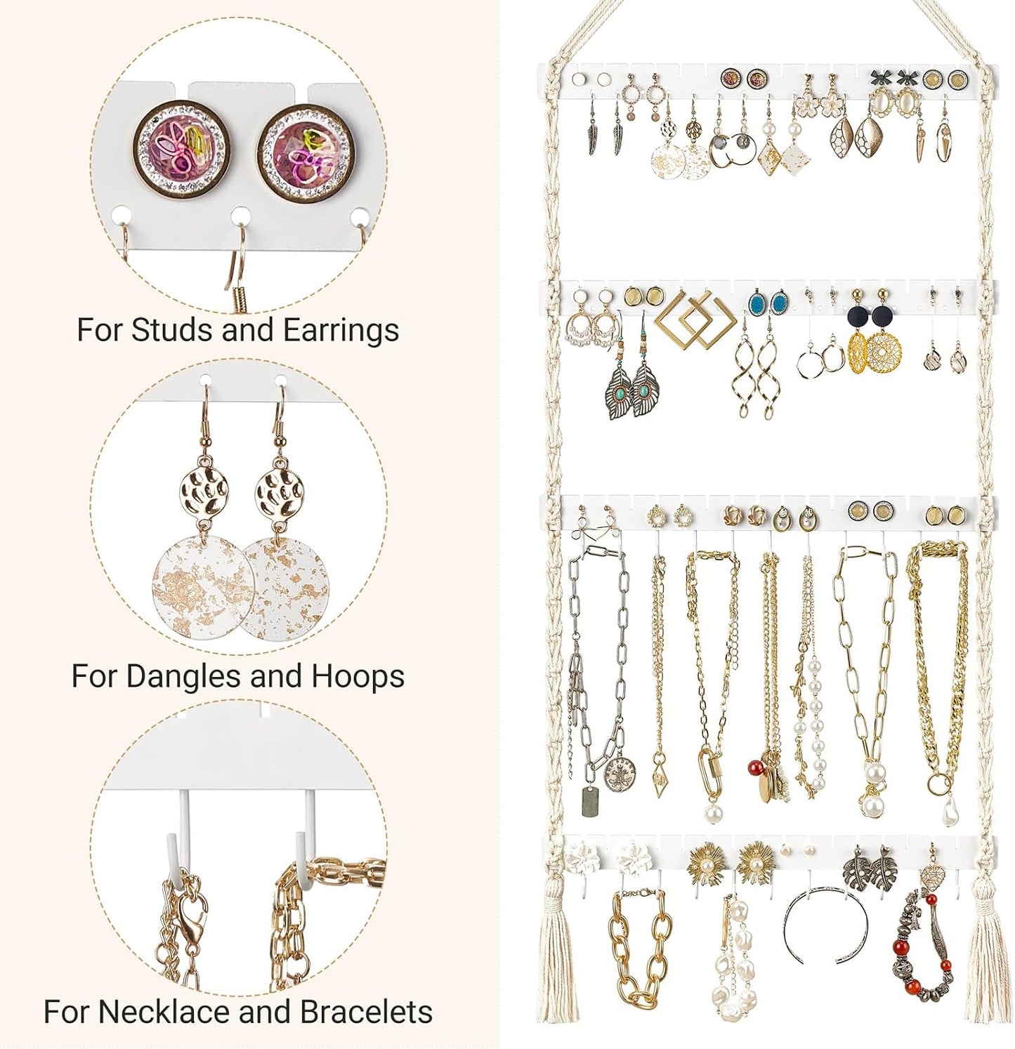 Organiz. joyas colgante macramé pared decoración bohemia