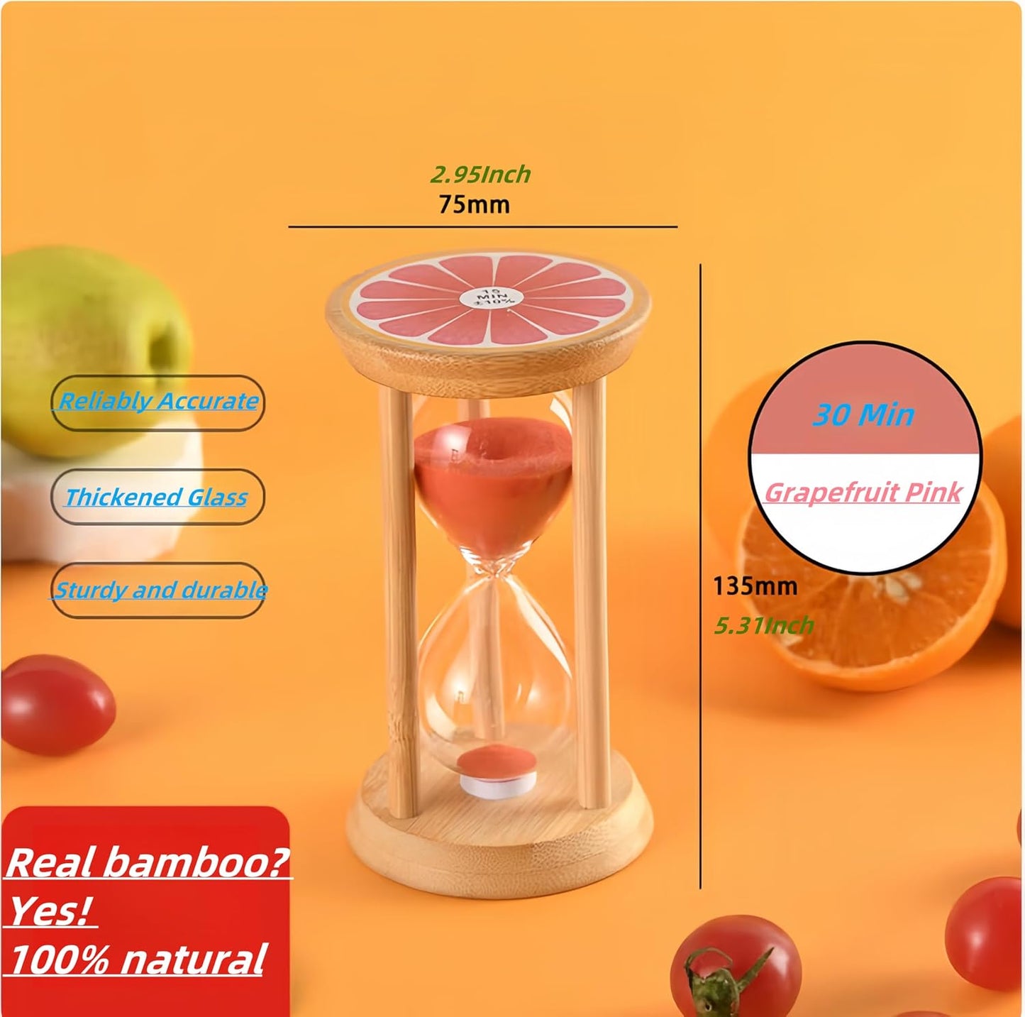 Reloj arena bambú 30 min color rosa pomelo