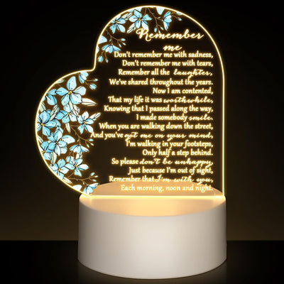 Luz nocturna led corazón acrílico azul forget me not condolencias