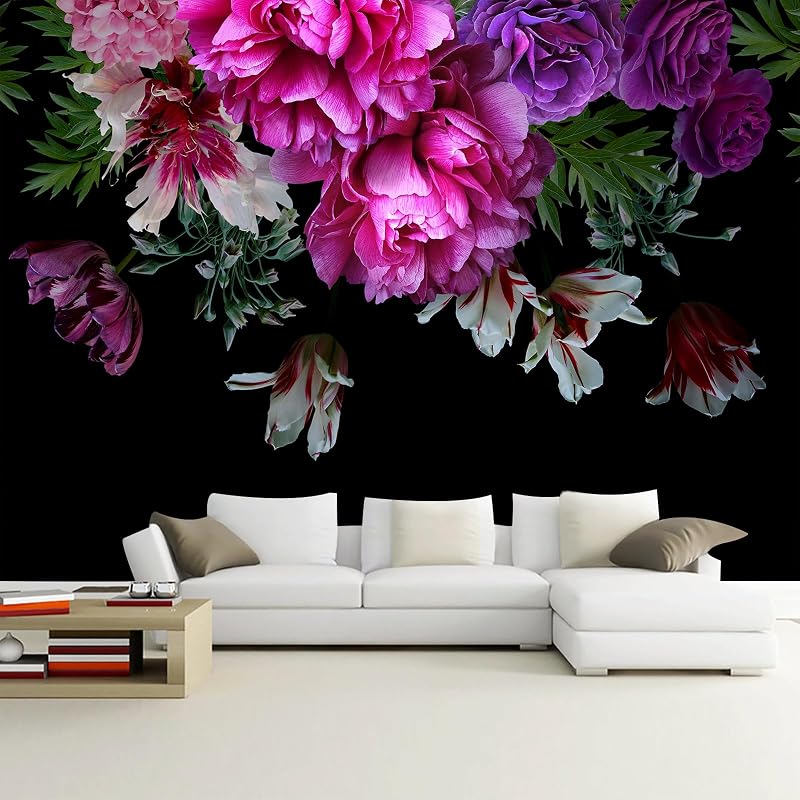 Papel pintado floral peonía púrpura dormitorio 149x96"
