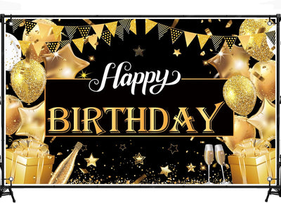 Cartel feliz cumpleaños negro dorado 6x3.6ft