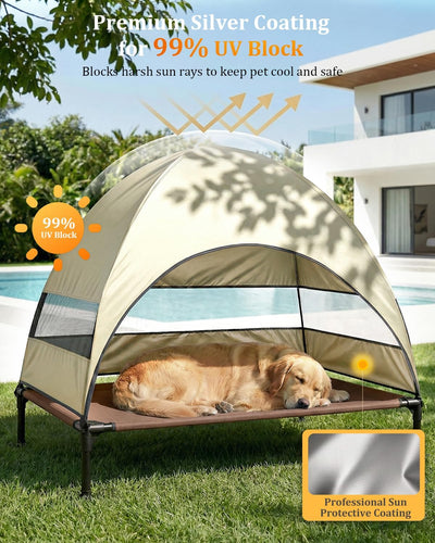Cama elevada para perros con dosel UV y malla transpirable