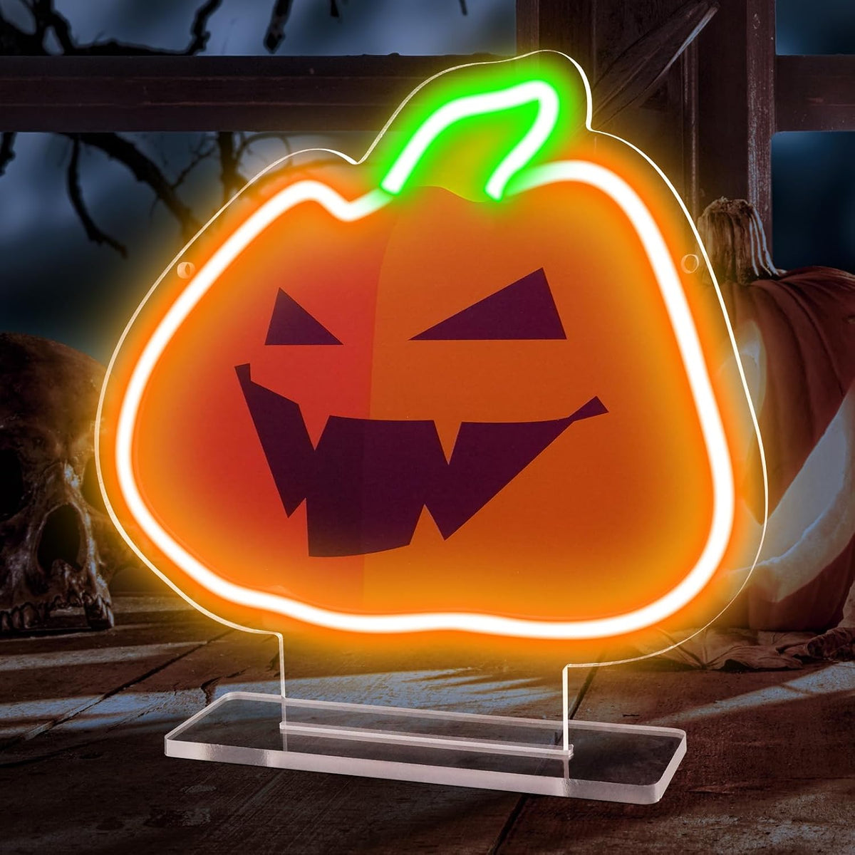 Letrero neón calabaza Acción de Gracias USB iluminado