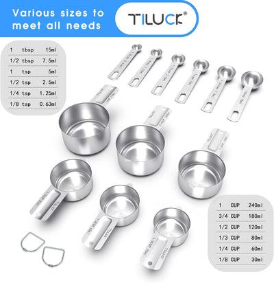 Set 12 Tazas y Cucharas Medidoras Acero Inox