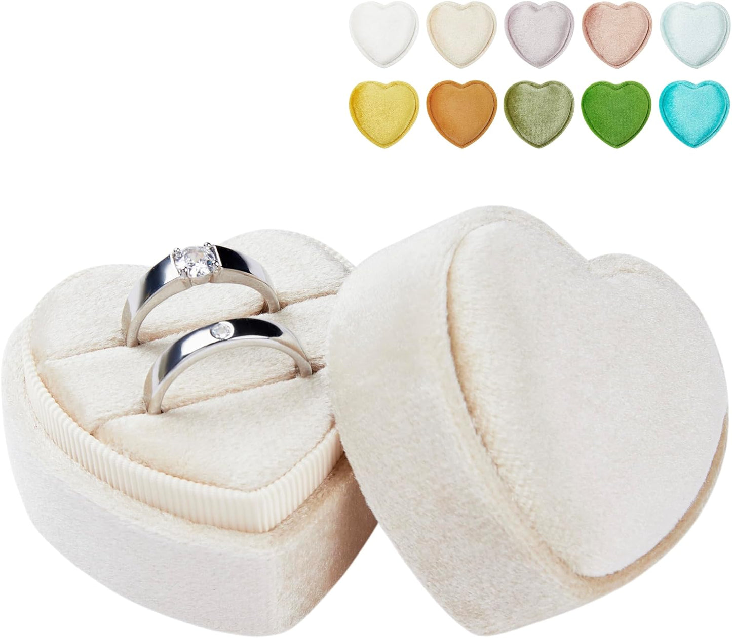 Caja anillos compromiso forma corazón 2 ranuras champán