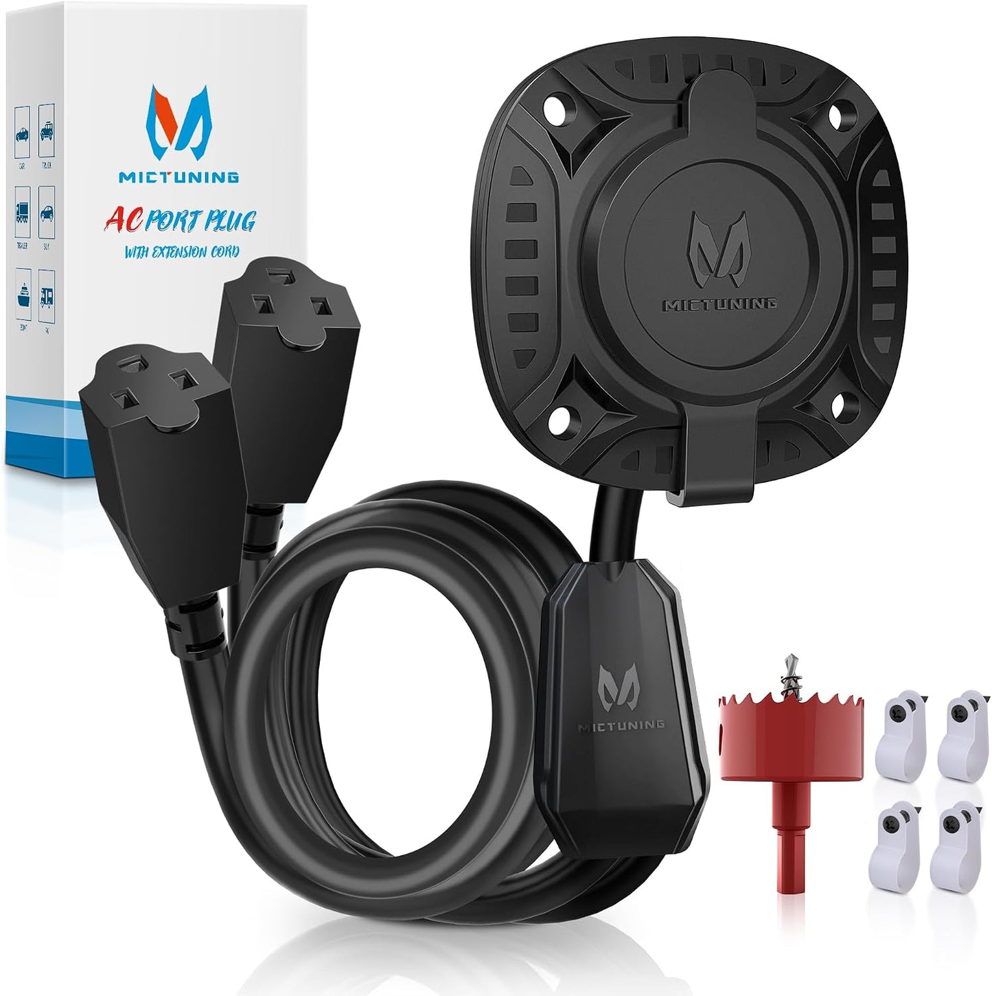 Enchufe CA con cable Y 20" tapa resistente agua negro