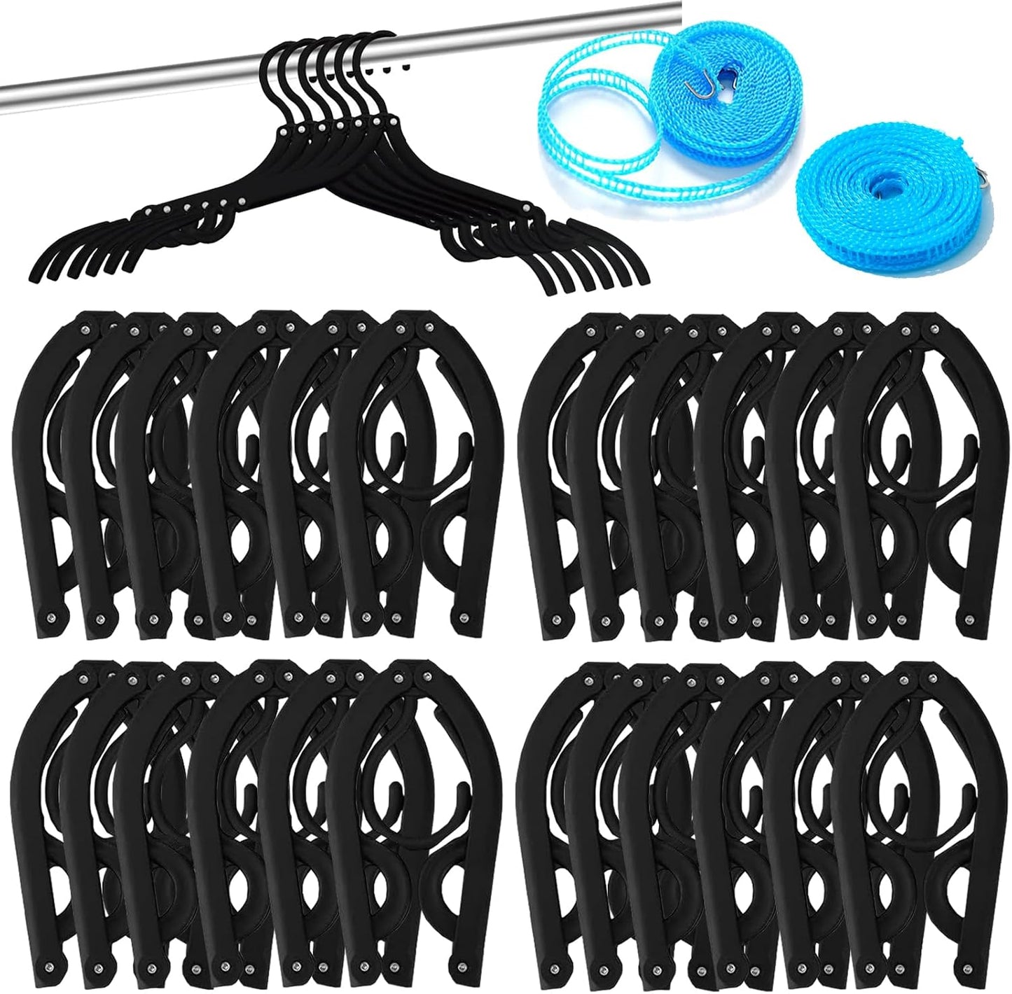 24 Perchas Viaje Plegables Antideslizantes Negras