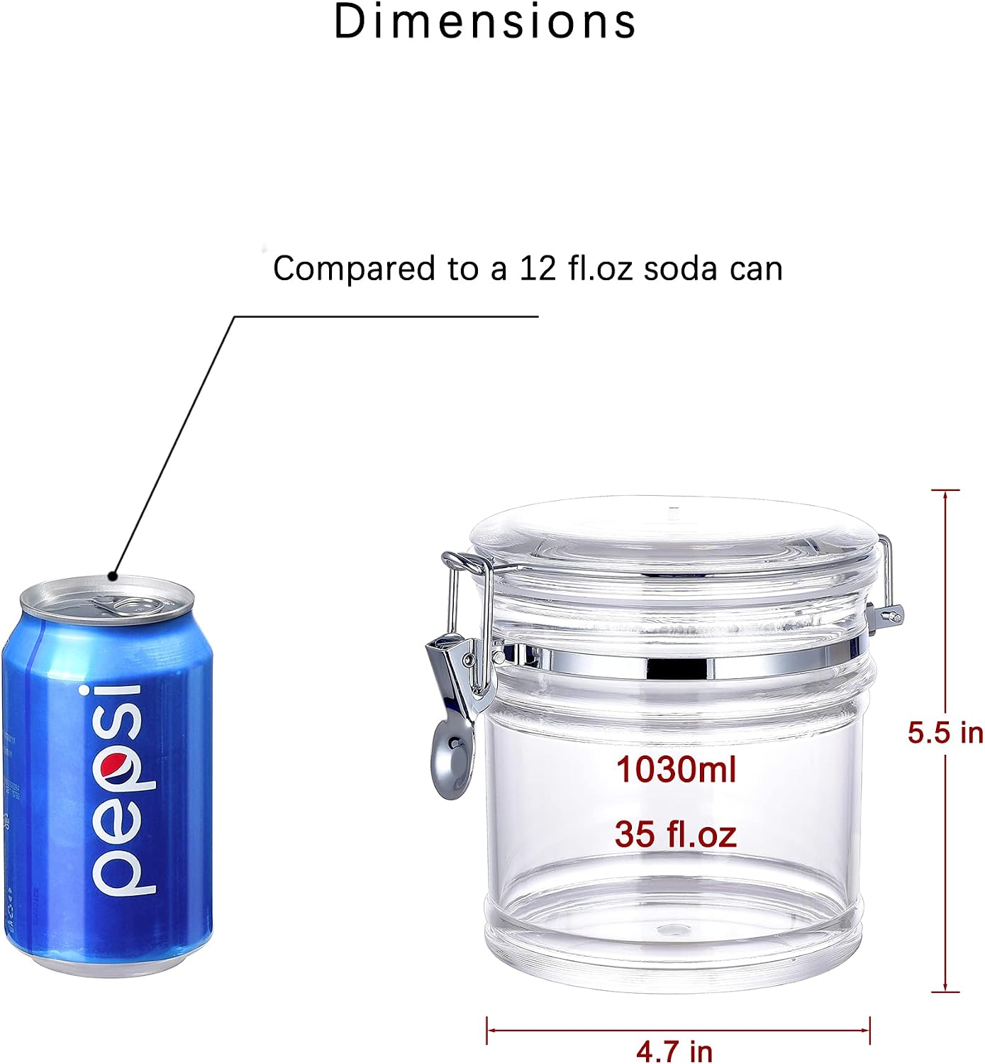 Recipiente acrílico 35oz con tapa hermética para alimentos