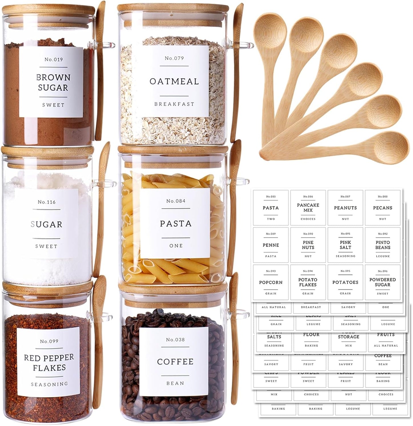 6 Tarros Vidrio Borosilicato 17/27oz con Tapa Bambú