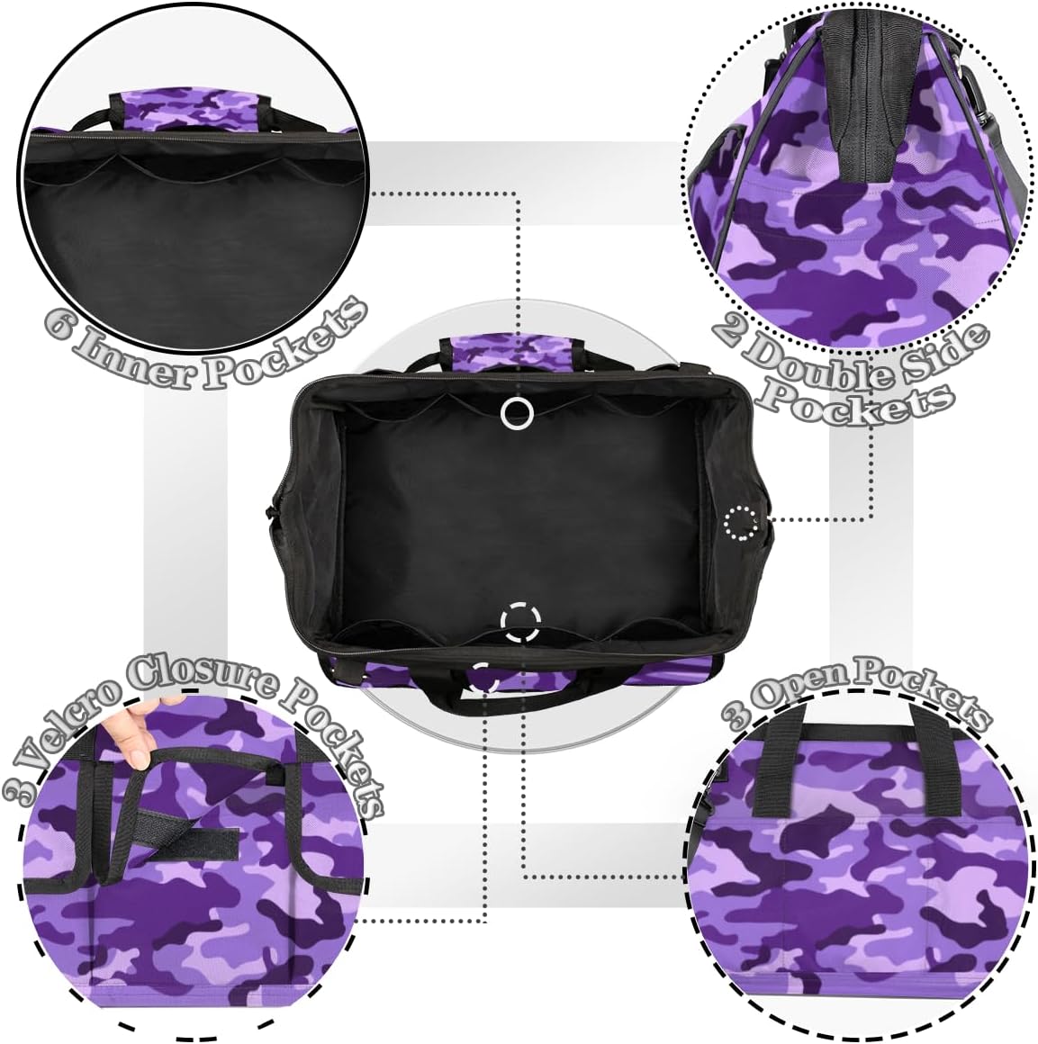 Bolsa herramientas camuflaje morado 14.8pulg impermeable