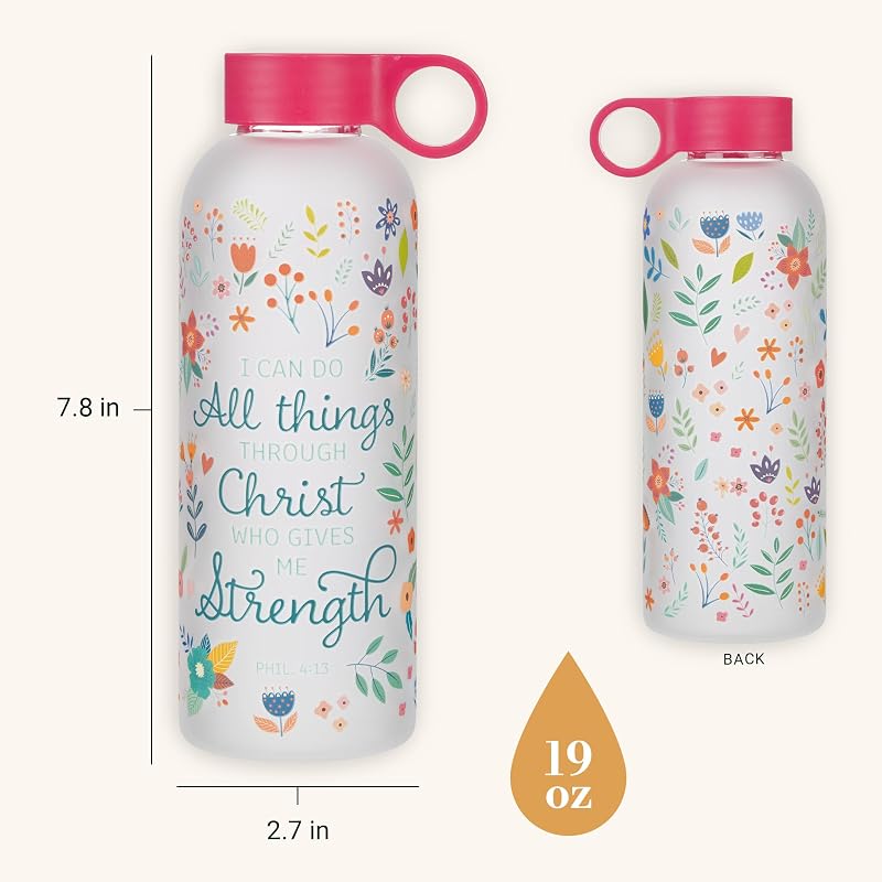 Botella vidrio esmerilado sin BPA floral rojo 17oz