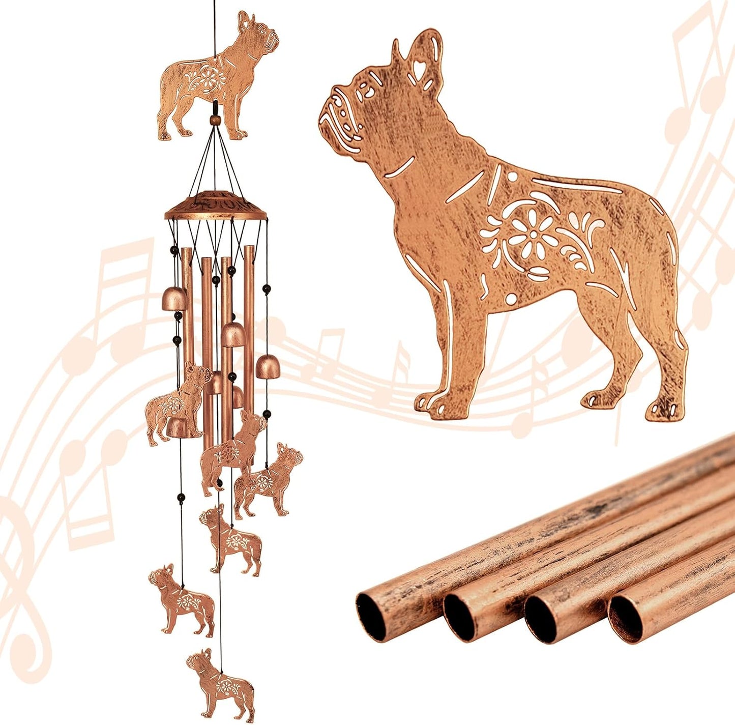 Campanas viento metal decoración jardín regalo Bulldog