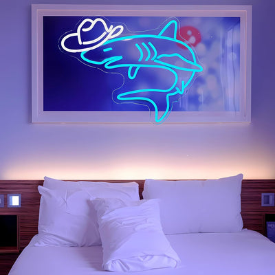 Letrero neón tiburón vaquero para decoración bar fiesta