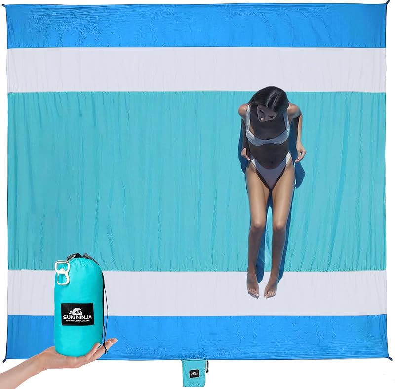 Manta playa ligera 10x9ft con bolsillos arena y estacas
