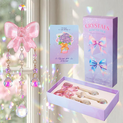 Atrapasoles cristal con lazo rosa para decorar ventanas y jardín