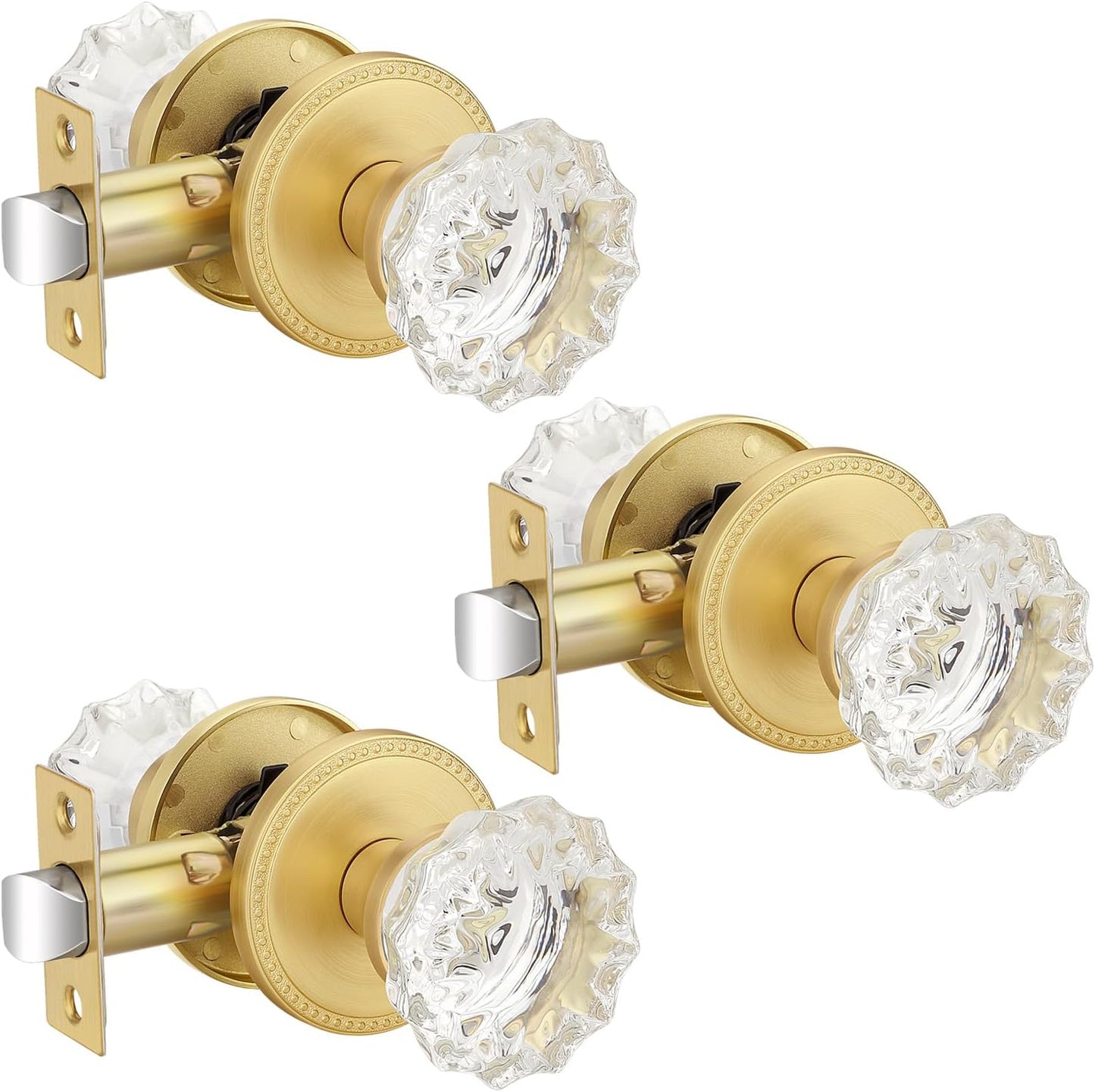 Pomos puerta vidrio transparente set 3 dorados universal