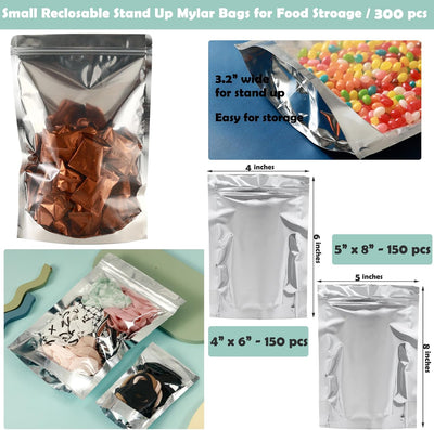 300 Bolsas Mylar Recerrables 4x6 y 5x8 Almacenamiento