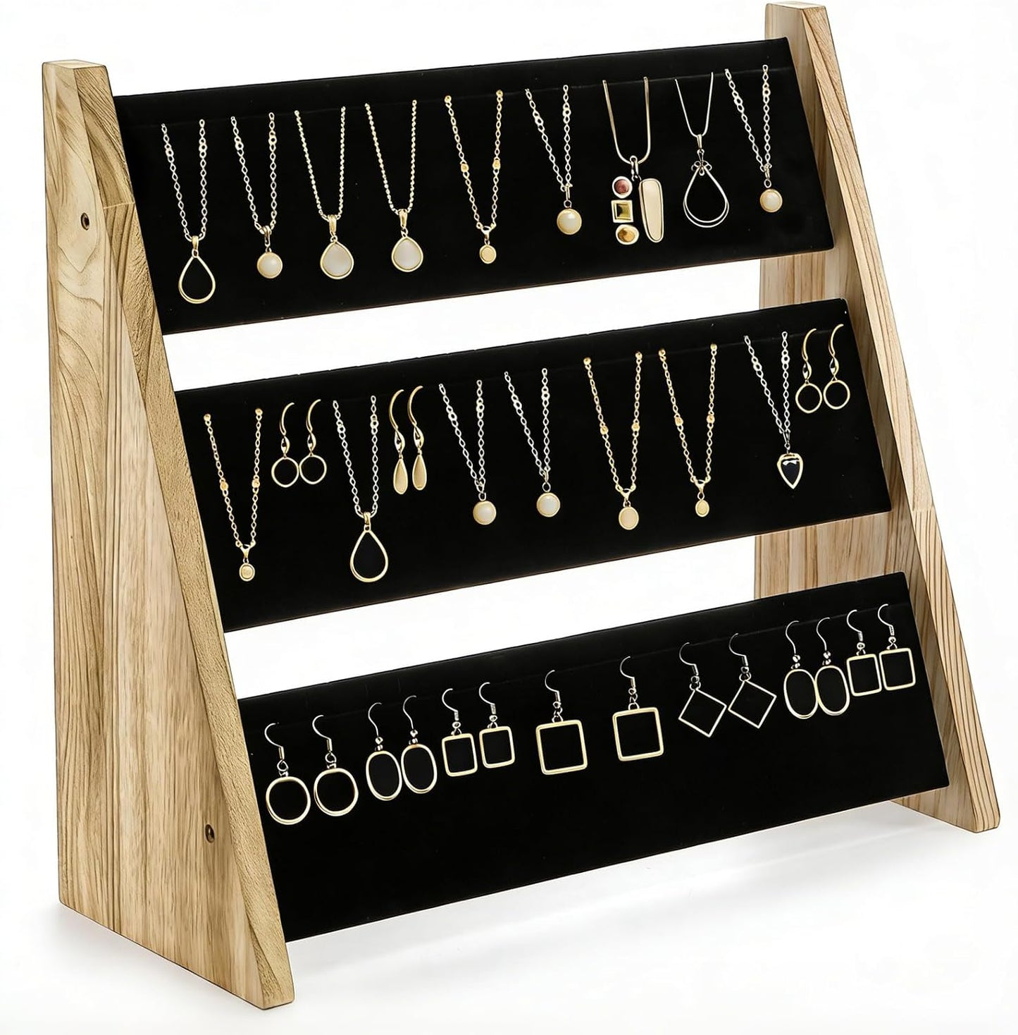 Soporte joyería madera terciopelo 72 ranuras