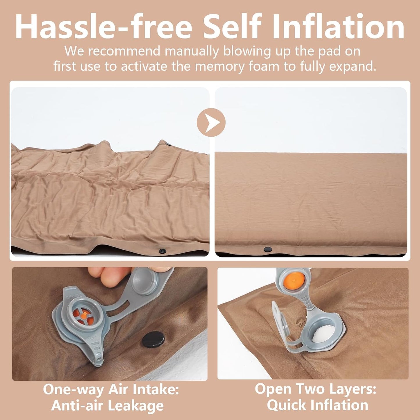 Colchoneta autoinflable espuma gruesa con almohada camping