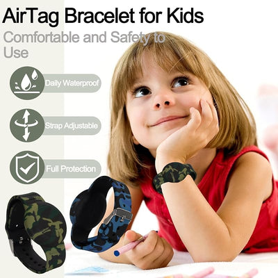Pulsera AirTag impermeable para niños con soporte silicona negro