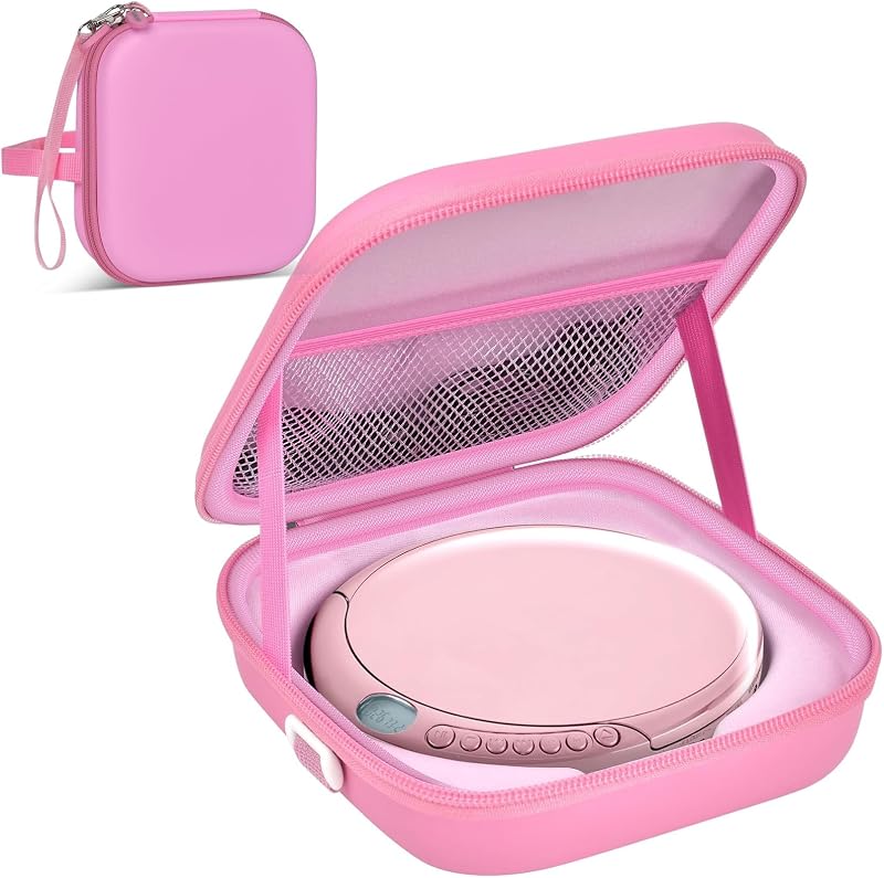 Funda portátil reproductor CD con cinturón rosa
