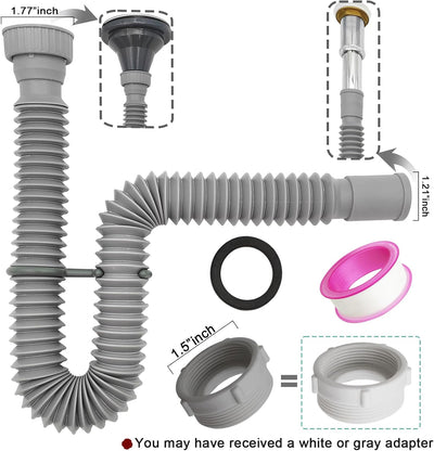 Trampa P flexible para baño adaptador drenaje 1 1/4 a 1 1/2