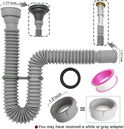 Trampa P flexible para baño adaptador drenaje 1 1/4 a 1 1/2