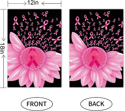 Bandera jardín cinta rosa cáncer mama 12x18pulg doble cara