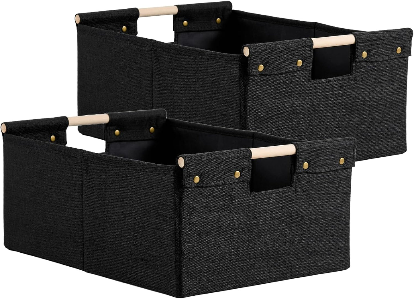 2 Cajas Almacenamiento Tela Lino con Asas Madera Plegables