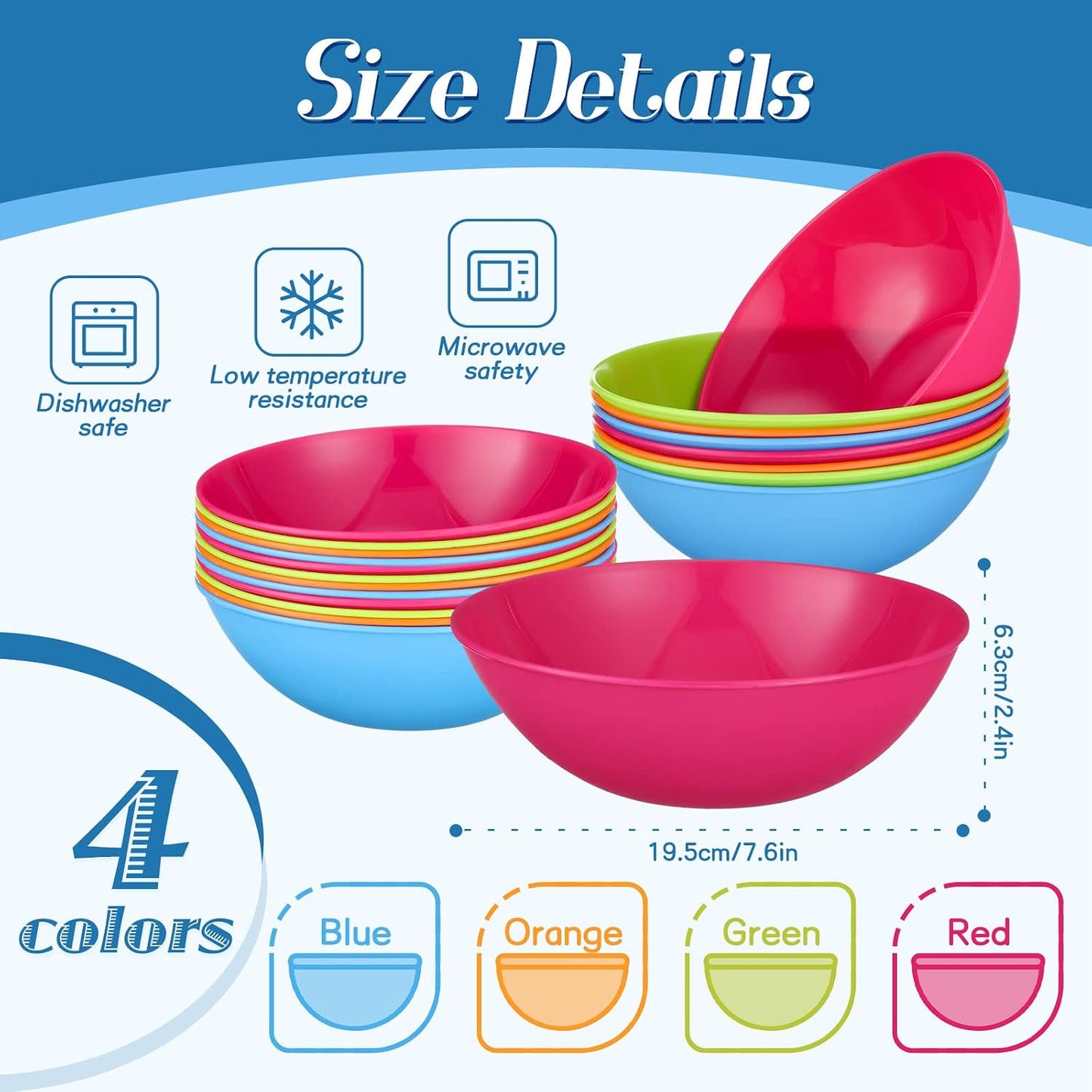 24 Cuencos Plástico 32oz para Niños Reutilizables Microondas