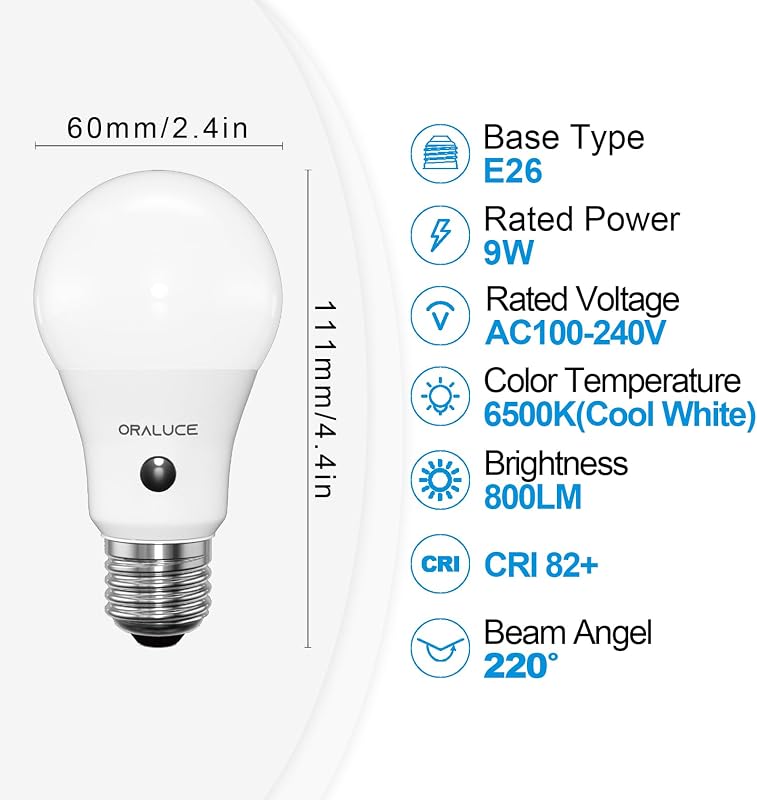 Bombilla LED A19 E26 60W blanco frío 6500K automática paquete 4
