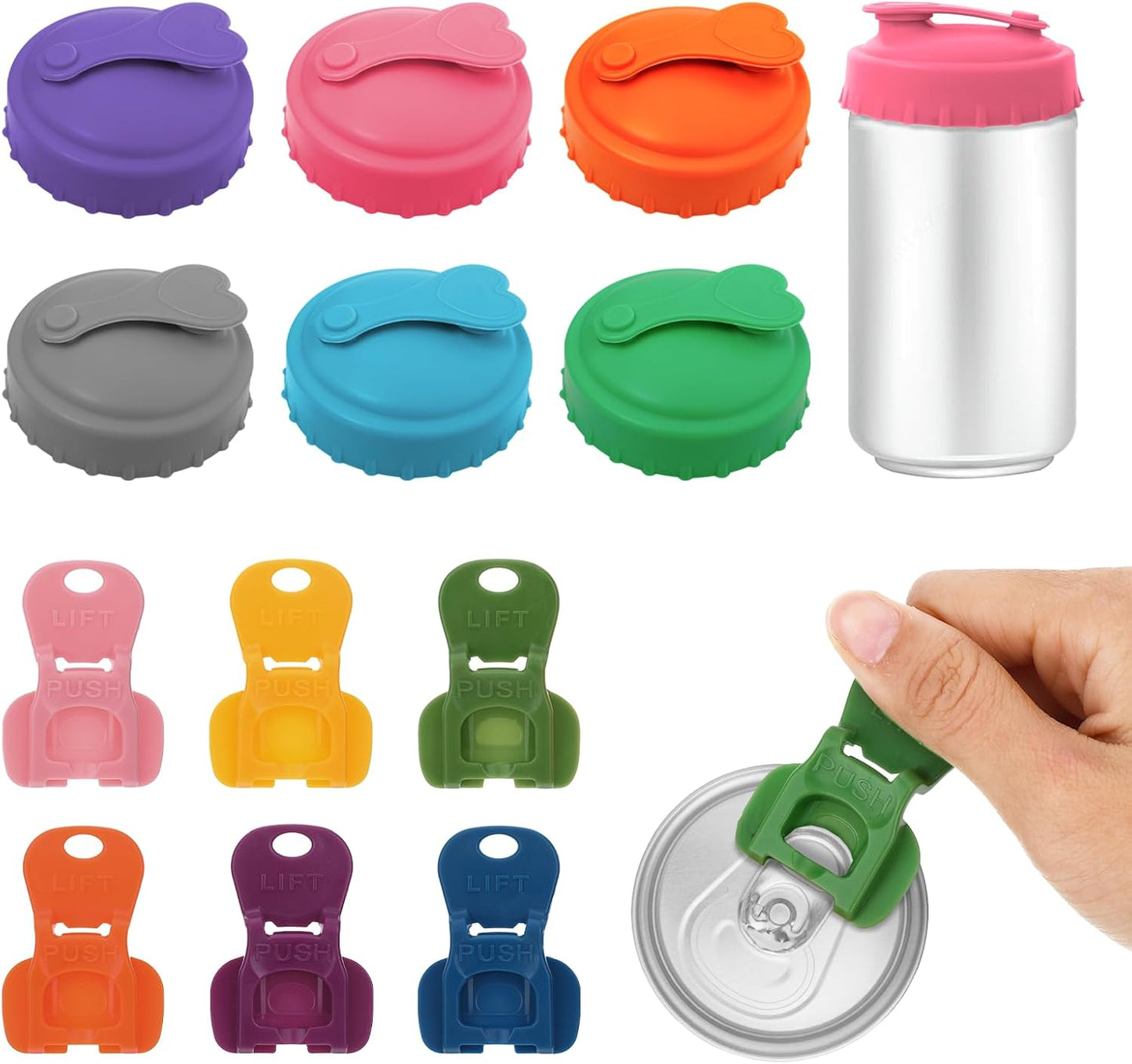 6 Abridores Latas Soda Con Tapas Silicona Resellables Popote