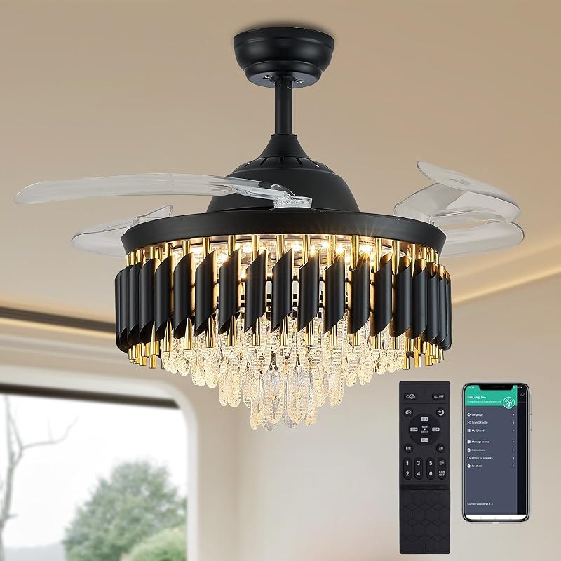 Ventilador techo cristal 48pulg luces control remoto negro