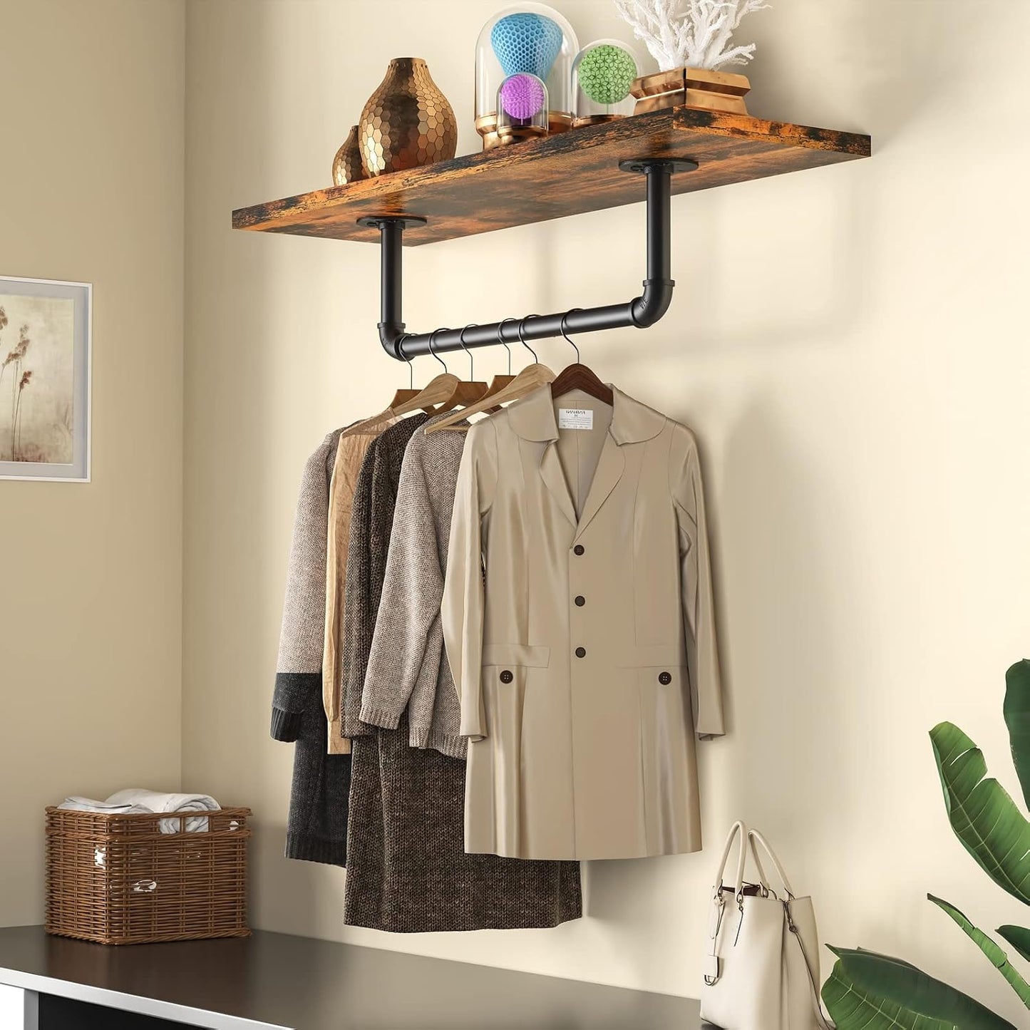 Perchero pared hierro 21" multiusos almacenamiento