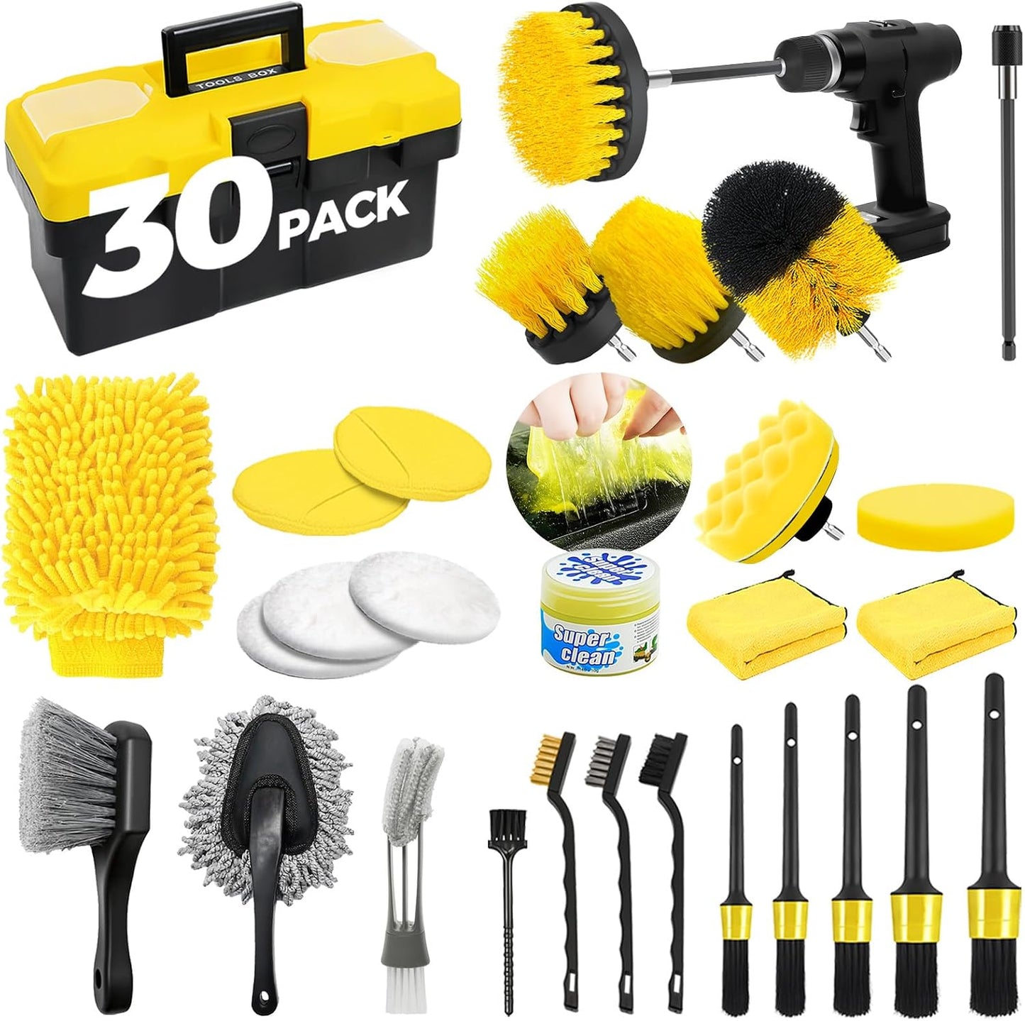 Kit 30 Pzas Cepillos Auto Taladro Gel Limpieza