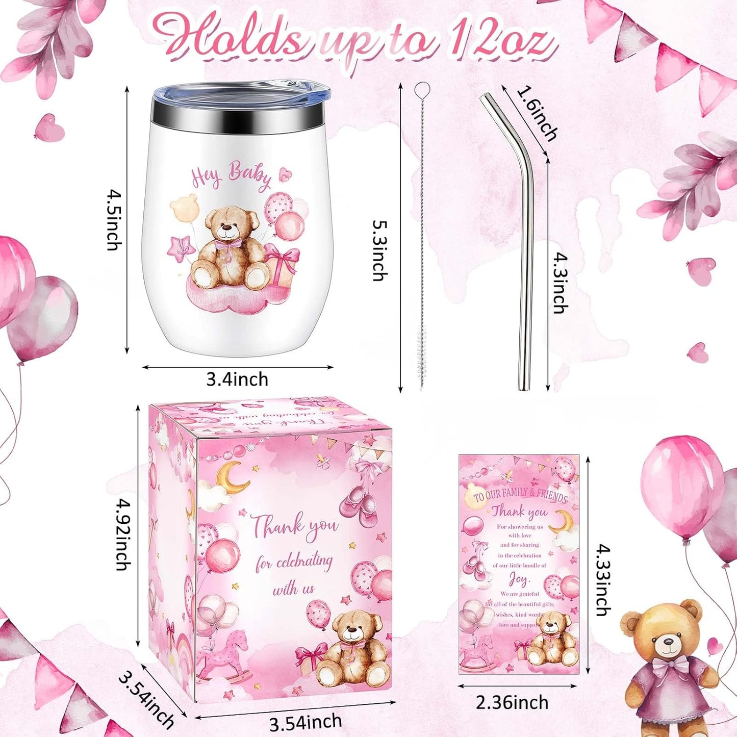 6 Vaso Térmico Acero Inox 12oz con Tapas y Cepillo Baby