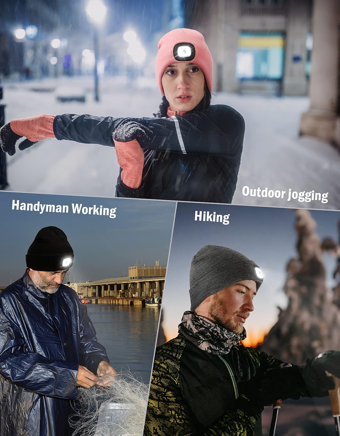 Gorro unisex con luz LED recargable USB