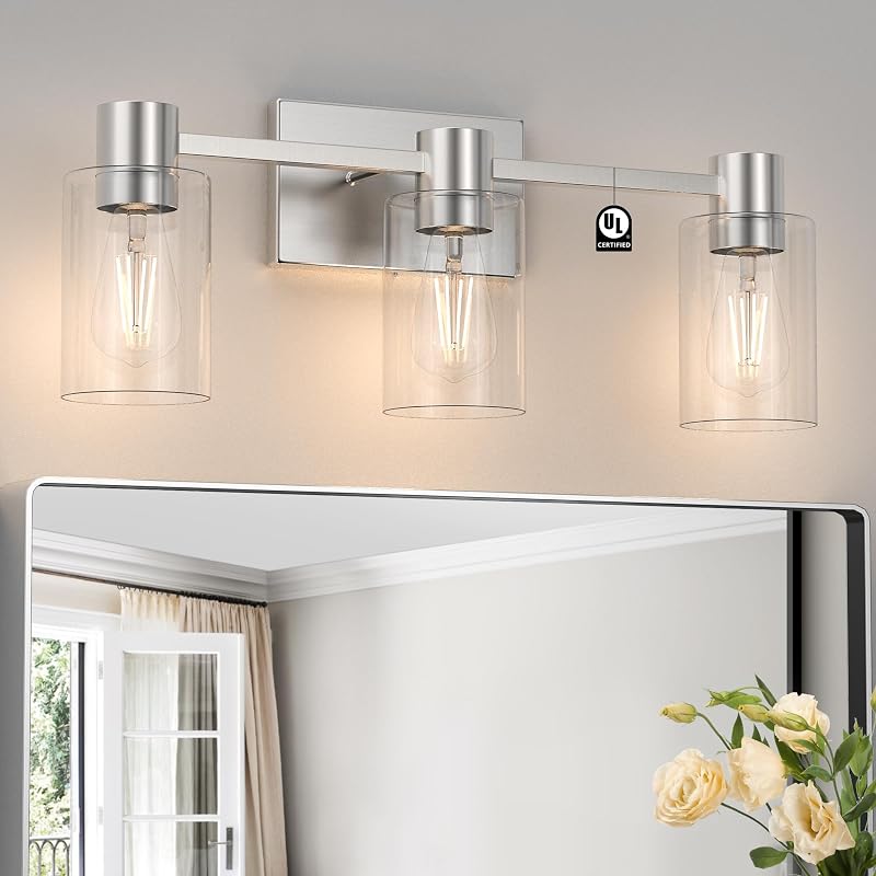 Apliques pared E26 níquel cepillado 3 luces baño sala