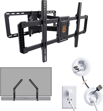 Soporte TV movimiento completo con kit cables pared y barra sonido