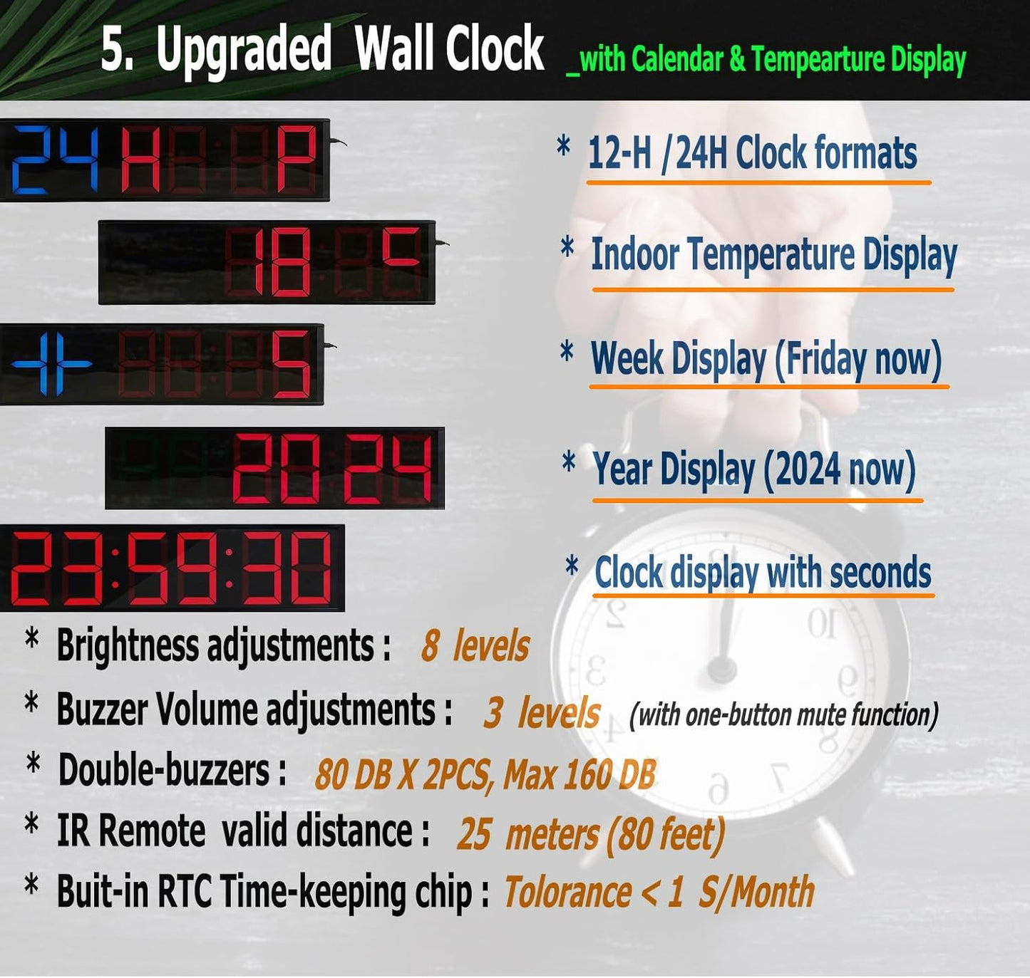Trípode 5.6pulg con reloj digital cronómetro rojo
