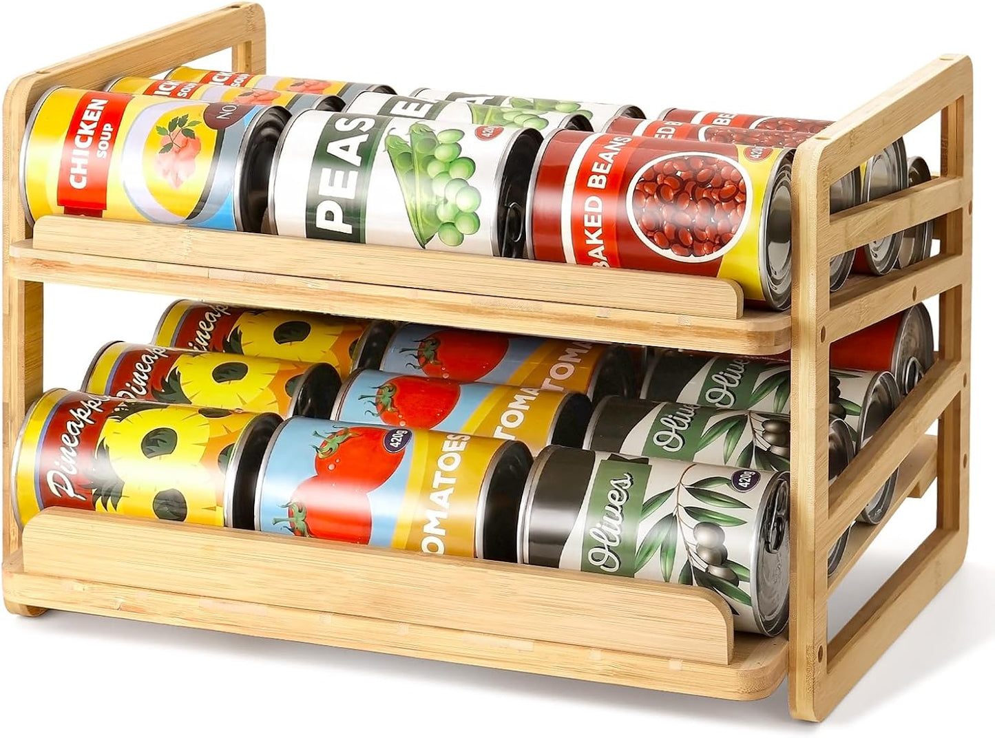 Estante organiz. latas bambú con ruedas apilable