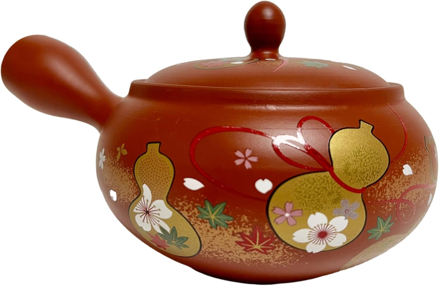 Tetera Kyusu Tokoname Roja 12oz Patrón Calabaza y Cerezo
