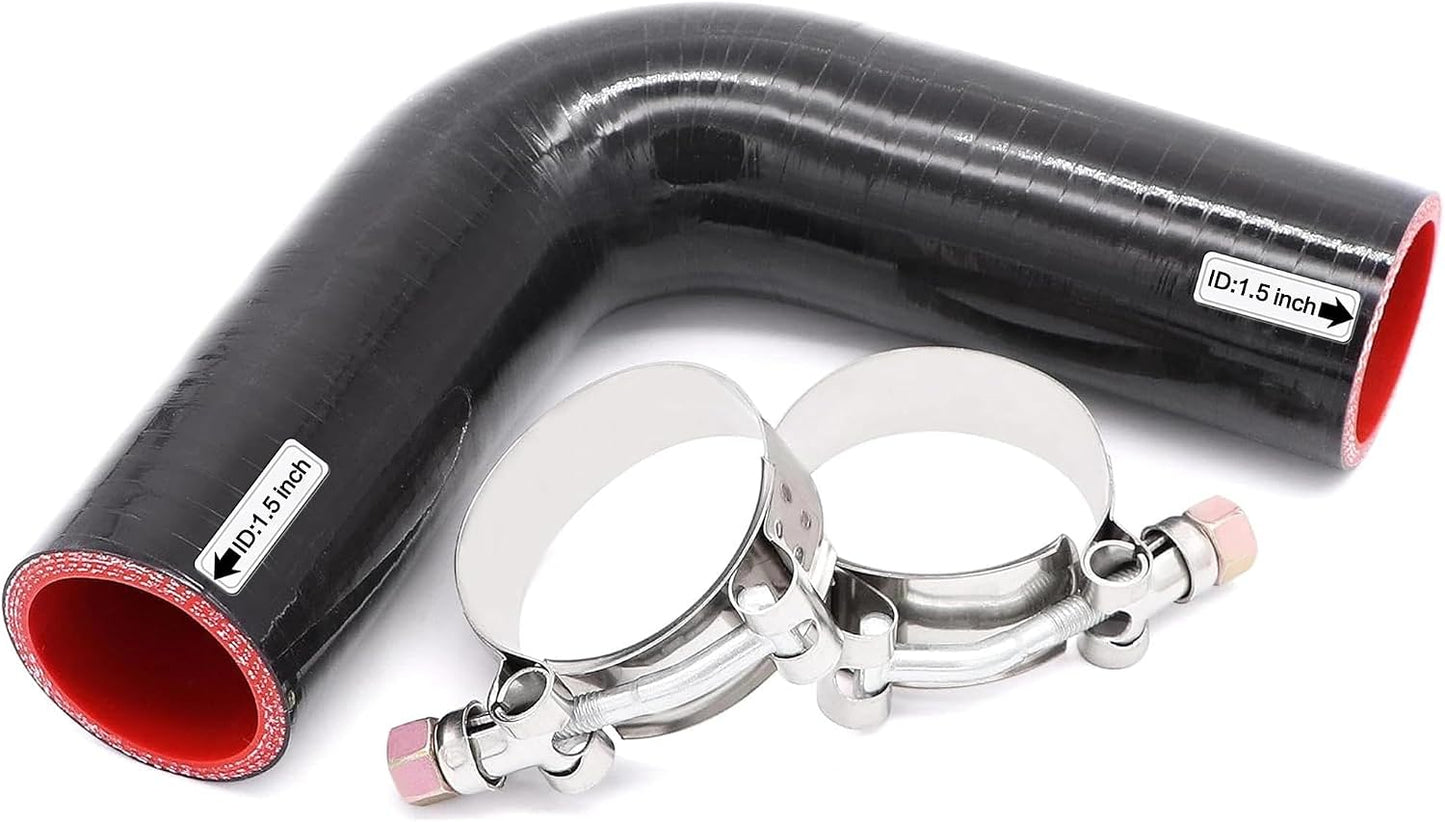 Acoplador codo 1.5" manguera silicona con abrazaderas T