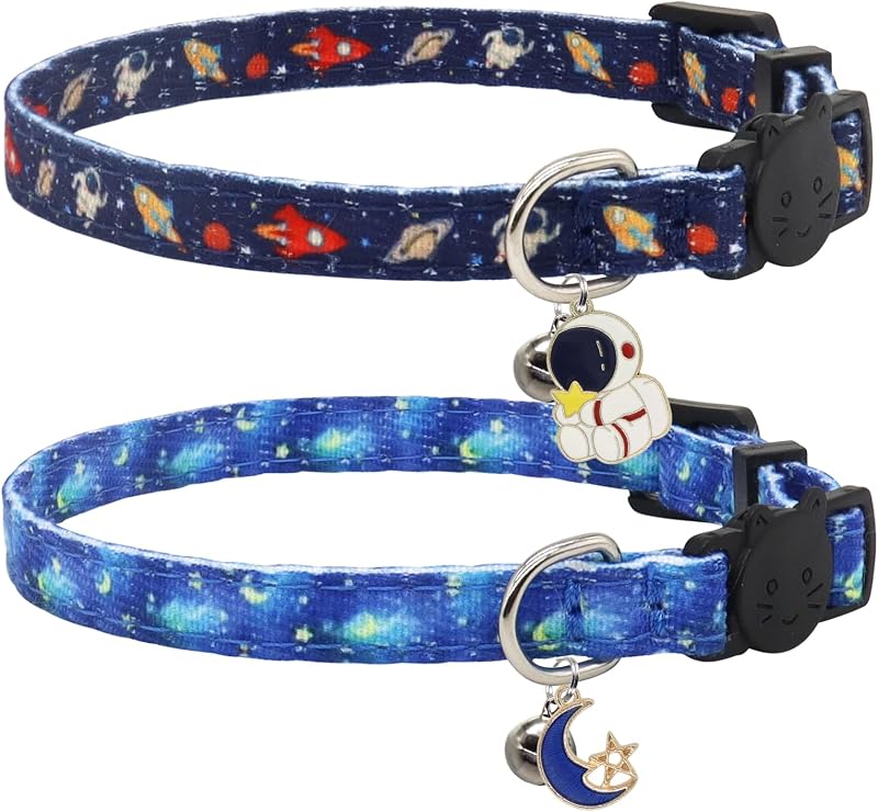 Collares gato separables algodón con campanas forma astronauta