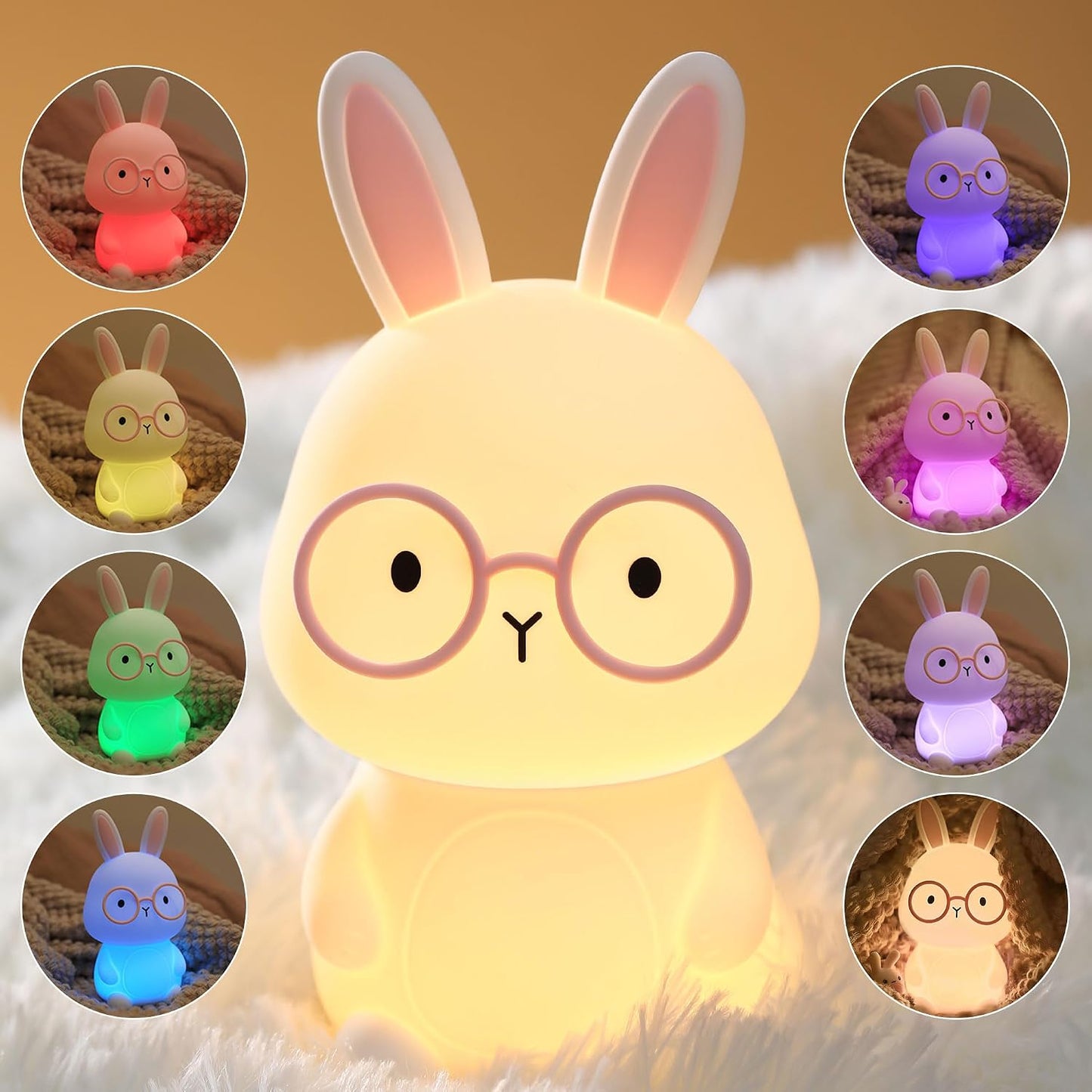 Luz de conejo nocturna LED recargable para dormitorio
