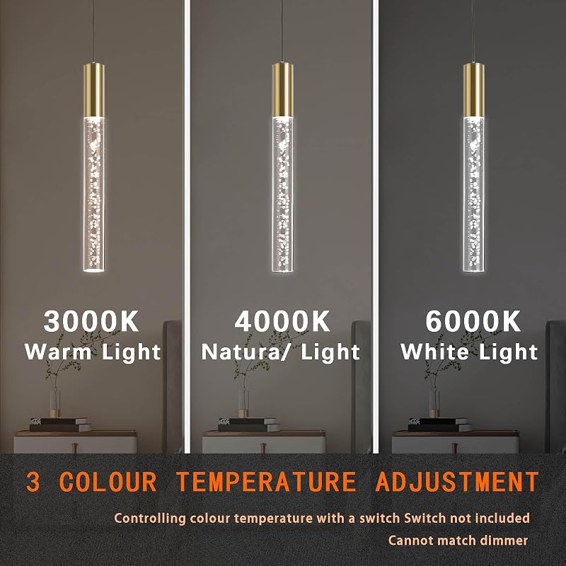 Lámpara colgante LED 3 colores cable acrílico pack 3