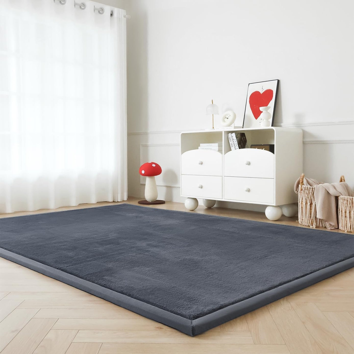 Alfombra piel sintética conejo 59x59pulg gris oscuro