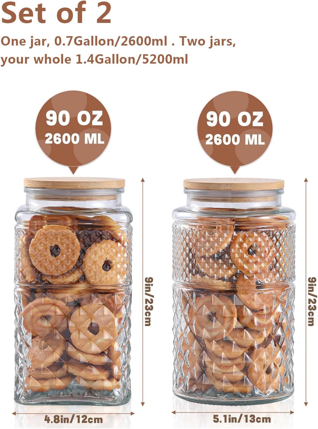 Set 2 Tarros Vidrio 87.9oz Tapa Hermética